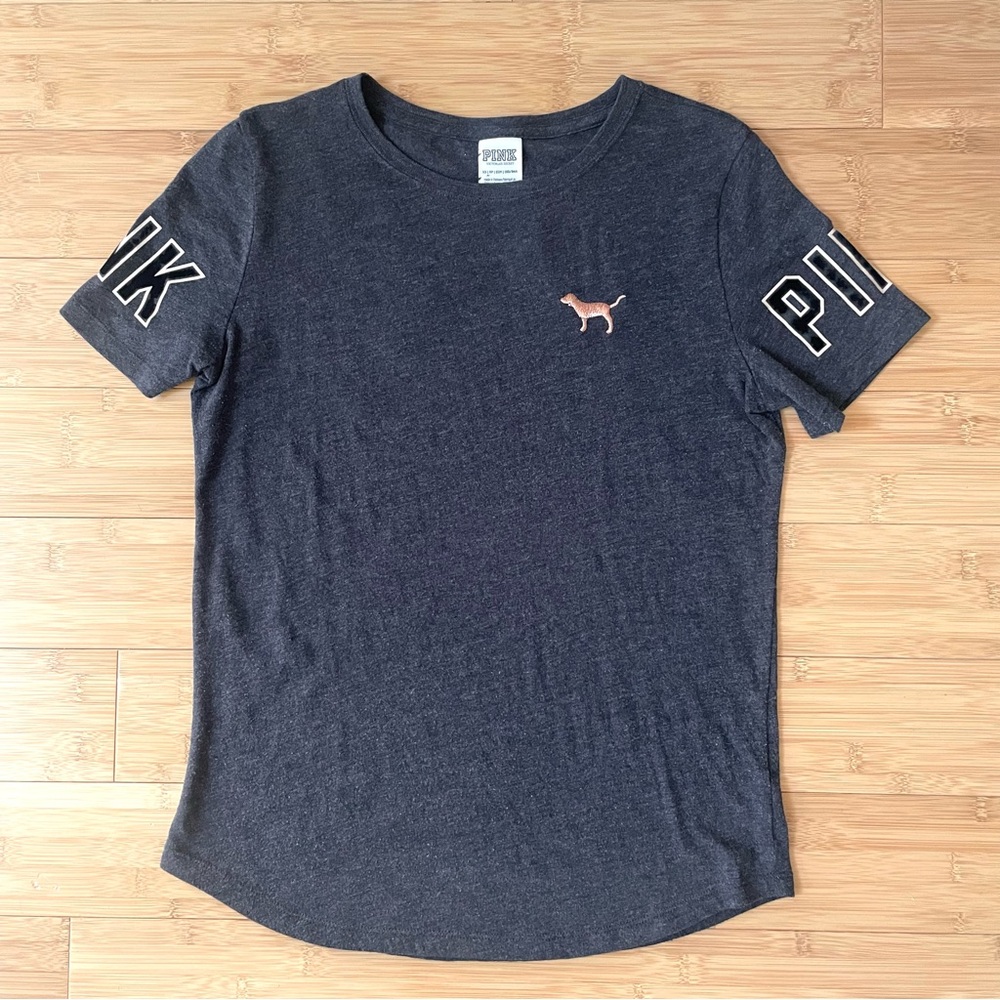 Victoria’s Secret PINK Charcoal Dog Tee Copper Sequins XS